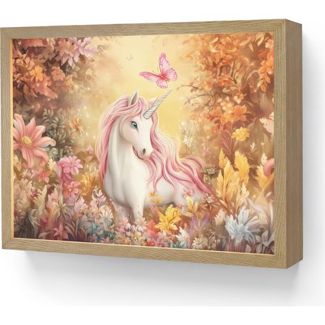 APPLIQUE DA PARETE Unicorno - Fiori - Farfalla - Rosa 40x30 cm (1/5)