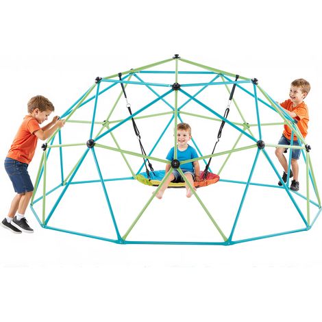 VEVOR Dome deEscalade Geometrique 305 cm, Cage a Grimper avec Balancoire Soucoupe, Cage a Ecureuil Solide avec Capacite de Charge de 453 kg, Aire de Jeux deExterieur pour Garcons et Filles 3-10 ans