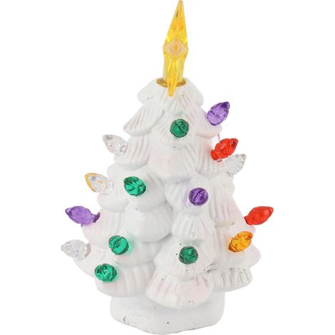 Sapin de Noël miniature en résine de 10 cm, coloré, figurine de sapin de Noël, décoration de Noël pour fenêtre ou jardin, blanc (1/4)