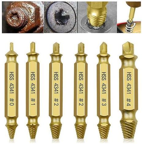 Mandrin de perceuse 6pcs Kit d'extracteur de vis cassé Kit d'extracteur de vis endommagé Extracteurs de tête de vis Extracteur de vis endommagé et extracteur de boulon pour retirer la vis cassée (1/5)