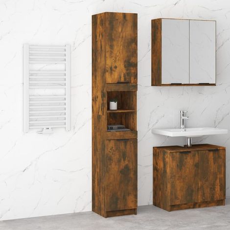 Bathroom Cabinet Smoked Oak 32x34x188.5 cm Engineered Wood vidaXL (1/5)