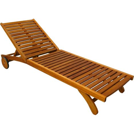 Tumbona de madera ajustable para piscina jardín con ruedas (1/3)