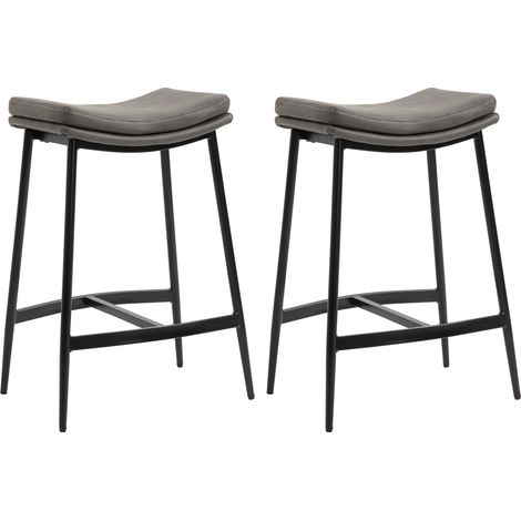 Breakfast Bar Stools Set of 2, Microfibre Upholstered Barstools, Industrial Bar Chairs with Curved Seat and Steel Frame for Dining Room, Kitchen, Grey