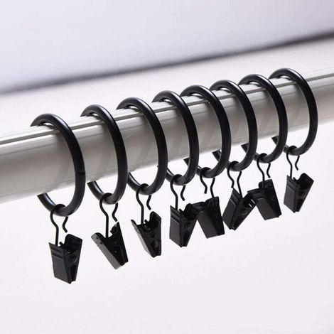 Set mit 30 Gardinenclips, Mehrzweck-Gardinenclips mit Ringen von 35 mm Durchmesser – Schwarz – Crezuo