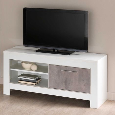 Meuble TV Modena 112 cm - blanc/béton