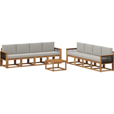 Conjunto de sofás de exterior 9 uds. Natural y Gris Claro vidaXL (1/5)
