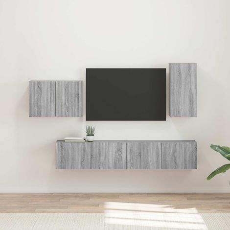 TV-Wandregal-Set Wandmontiert 4 pcs Graues Sonoma Holzwerkstoff