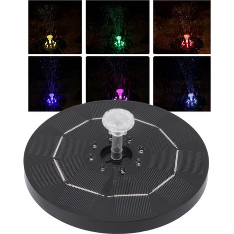 Fontaine solaire avec batterie, lumières LED, pompe à eau, abreuvoir pour oiseaux et fontaine flottante. (1/5)