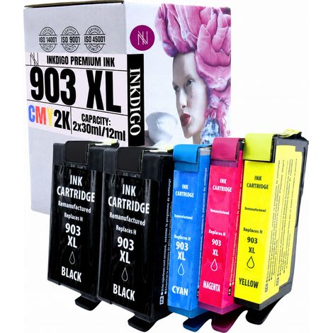 Encre Inkdigo 903XL compatible avec les imprimantes HP OfficeJet 6950 et OfficeJet Pro 6860 et 6968. Certificat TÜV. (1/5)
