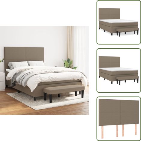 Sommier à lattes de lit avec matelas Taupe 140x200 cm Tissu - Lit Plateforme - Lit Double - Literie - Matelas À Ressorts Ensachés - Têtière Ajustable (1/5)