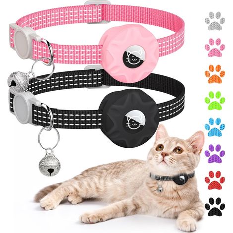GPS-Katzenhalsband (abnehmbar, mit Glöckchen) (schwarz, rosa) Knopfzelle (1/5)