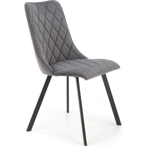 Chaise de salle à manger capitonnée en velours gris et pieds en métal noir ODUNA (1/5)