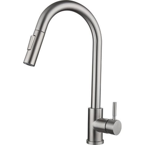 GENERIC-Robinet de Cuisine en Acier Inoxydable Extractible et Orientable à 360° avec 2 Jet Modes, Robinet Evier à Une Poignée avec Buse Rétractable, Robinetterie de Cuisine Extensible pour Evier(argen (1/3)