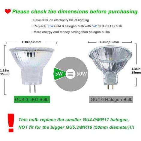 MR11 GU4 5W LED-Lampe, Kaltweiß, 6000K, 600 Lumen, Ersatz für 50W Halogenlampen, LED-Lampen, nicht dimmbar, 120° Abstrahlwinkel, 10er-Packung (1/5)