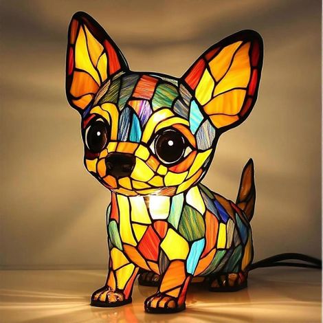 Lampe de table en forme d'animal, style bohème, en résine, veilleuse alimentée par USB, collection chien et chat, taille unique (1/5)