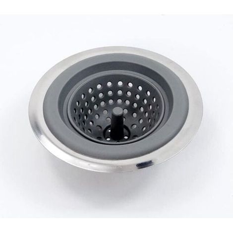 Drain de fossé filtre à ordures évier filtre à ordures lavabo drain acier inoxydable + filtre à déchets en silicone filet de drainage plateau en acier inoxydable salle de bain cuisine balcon drain (1/4)