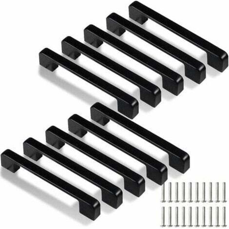 Küchengriff 128 mm, 10 schwarze Griffe für Türen, Schubladen und Schränke (Schrauben inklusive) (1/4)