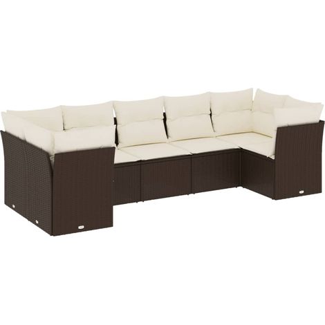 Maison Exclusive - Salon de jardin avec coussins 7 pcs marron résine tressée (1/3)