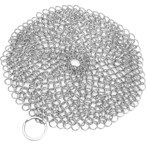 Nettoyeur fonte inox 316 maille anneaux pour poêle assaisonnée four gaufrier racloir 18 cm (1/5)