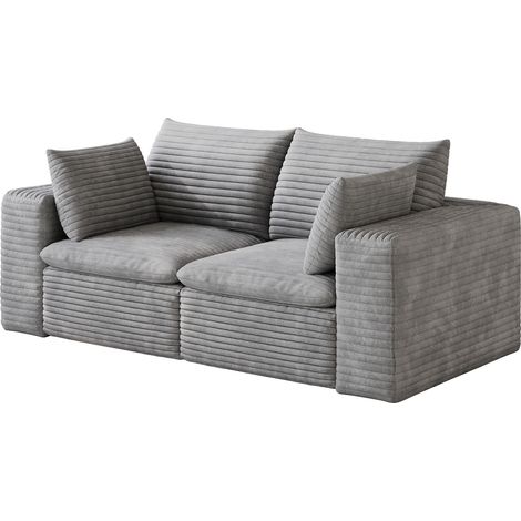Canapé nuage 180 cm en velours côtelé, design à double couche, rembourrage amovible, sans montage requis – idéal pour le salon, la chambre, les salles de réunion et les appartements, gris foncé. (1/5)