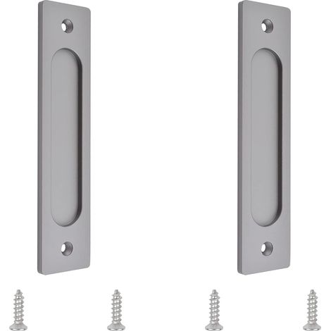 ZOLGINAH Paquete de 2 manijas rectangulares para puerta corredera de montaje empotrado, aleación de aluminio negro mate con tornillos de montaje para puerta corrediza de granero/7.1"-gris (1/5)