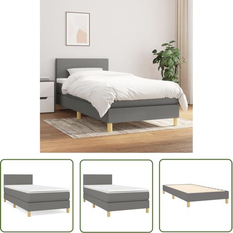 The Living Store Sommier à lattes de lit avec matelas Gris foncé 90x200 cm Tissu - Lit Plateforme - Lit Double - Literie - Matelas Ressorts Ensachés - Têted Lit Ajustable (1/5)