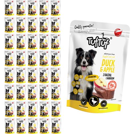 Comida húmeda para perros TufTuf, pato con manzana, sobre de 40 x 300 g, carne en conserva. (1/5)