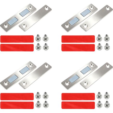 Lot De 4 Aimant Porte Placard,loquets Magnétiques Ultra Fins, Aimant Meuble,pour Placard Cuisine Tiroir Porte Coulissante Meuble Maison Bureau Camping-car Argenté (1/5)