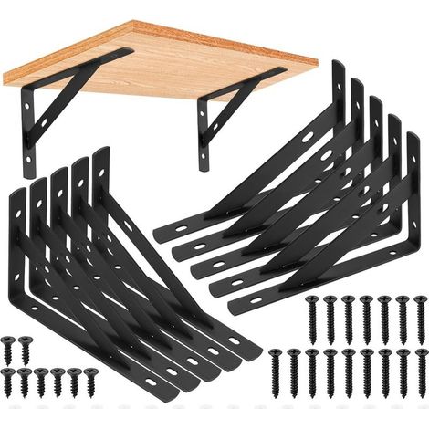 10 Pièces Equerre Etagere Murale, Supports Triangulaires Angulaires Droits de 90 Degrés, Support D'étagère Murale, Support d'angle Brace pour Salon Chambre Bibliothèque (10 PCS Noir 150X95MM) (1/5)