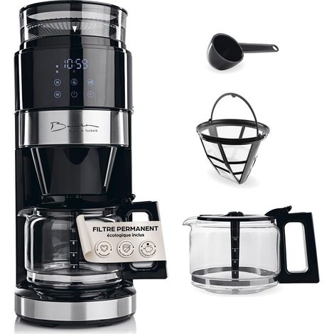 Machine à café avec broyeur, cafetière à filtre avec verseuse en verre machine à filtre de 900 W avec écran tactile et fonction minuterie jusqu'à 10 tasses cafetière à café de 1,25 l (1/5)