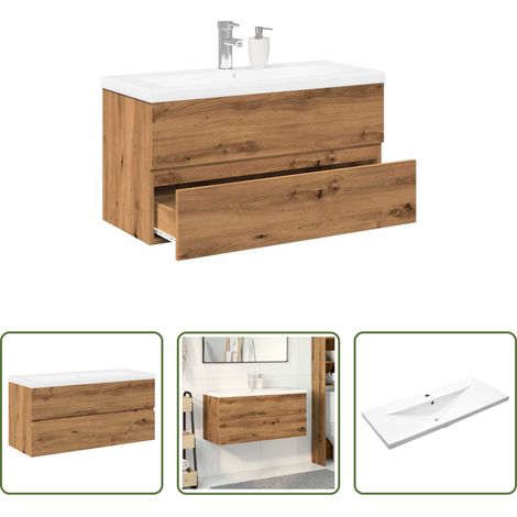 vidaXL Vasque encastrée - Armoire lavabo avec bassin intégré chêne artisanal (1/5)