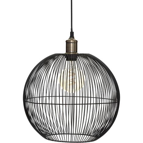 Suspension en métal filaire noir - Diamètre 34 x Hauteur 38 cm -PEGANE- (1/4)