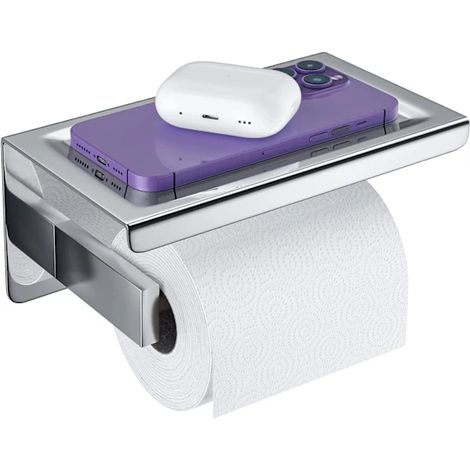 Porte-papier toilette adhésif avec étagère pour WC (1/5)