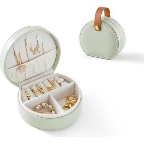 Petite boîte à bijoux de voyage - Organisateur de bijoux portable - Boîte à bijoux semi-circulaire - Convient pour colliers, bagues et boucles d'oreilles - Indispensable pour les voyages - Boîte à bij (1/5)
