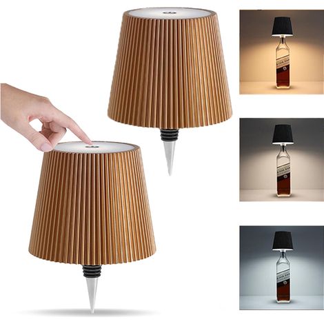 Lot de 2 lampes de bureau sans fil dorées, lampe à LED pour bouteille de vin, lampe décorative, lumière réglable à 3 couleurs, lampe de bureau tactile (1/5)