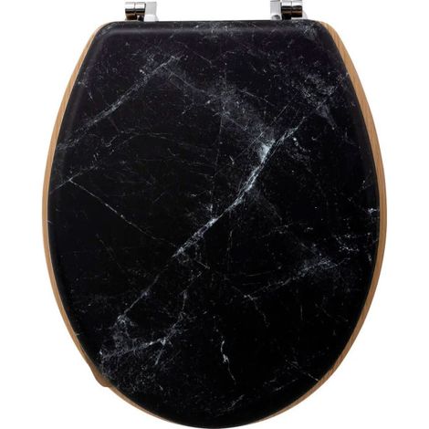 Five Simply Smart – Abattant WC noir effet marbre 42cm – MDF durable – Installation facile – Pour salle de bain moderne (1/4)
