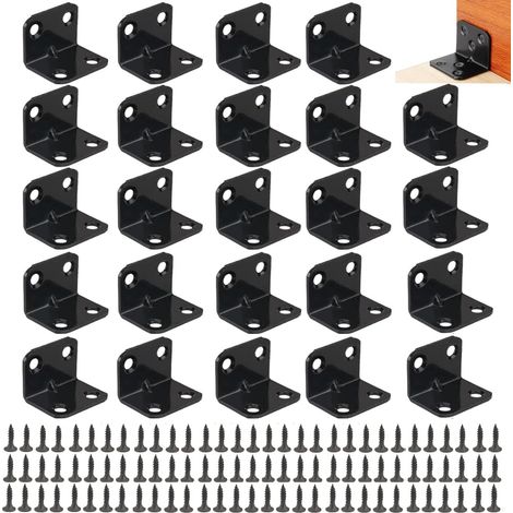 24 Pièces Équerre d'assemblage 90 Degrés à Angle Droit, Équerre de Fixationen Forme de L avec 100 Vis, Équerre de Assemblage Renforcée Inox, pour Fixation et Réparation Meubles, 30×30×16mm, Noir (1/5)