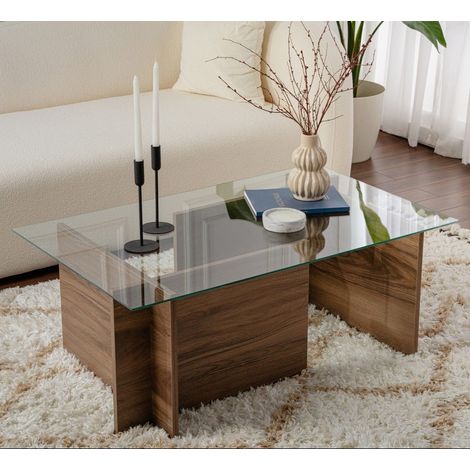 Rechteckig modern Couchtisch Vetroni Walnussoptik - Glas - 105x65