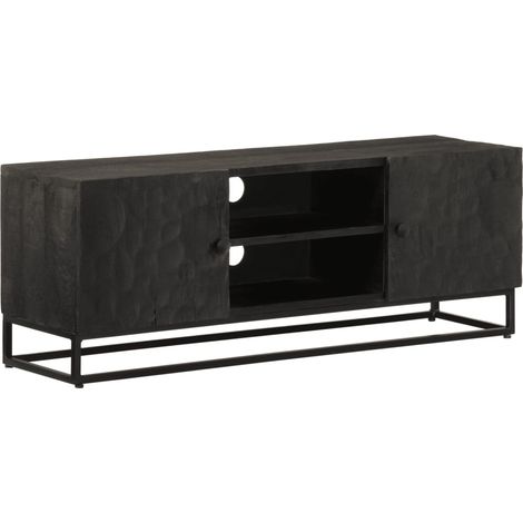 TV-Schrank Schwarz 110x30x40 cm Massivholz Mango und Eisen