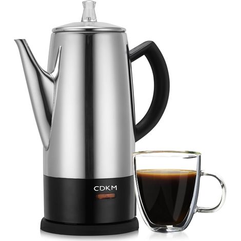 Cafetière Percolateur 12 Tasses,Acier inoxydable avec maintien au chaud Cafetière électrique classique, machine à café américaine, Opération Simple à Une Touche,réunion de famille (1/5)