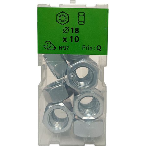 10 écrous hexagonaux Ø 18mm classe 8 zingué - Viswood (1/2)