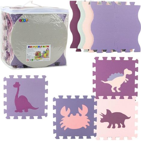 Tapete educativo de rompecabezas de espuma EVA rosa-morado, 25 piezas