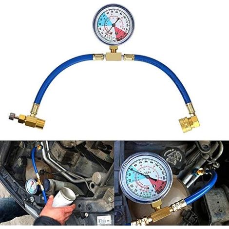 Kit de recharge R134A pour climatisation de voiture – Adaptateur rapide avec jauge – Tuyau en caoutchouc haute qualité – Soupape de sécurité intégrée (1/5)
