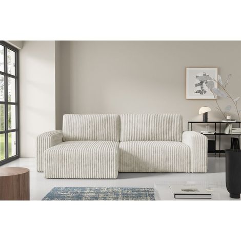 Ecksofa mit Schlaffunktion NATALIA in Stoff Tilia Creme Ottomane Links
