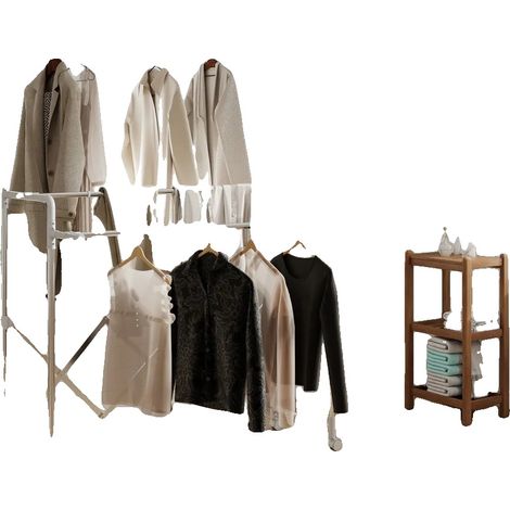 Sèche-linge, Matériau en fer, Dimensions 104-150 x 103 x 145-197 cm, 3 Barres réglables, 4 Roues, Extensible (1/5)