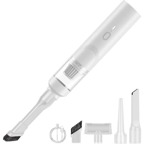 Mini Aspirateur sans Fil, 5000Pa 90W Aspirateur à Main Puissant, Portable USB Rechargeable Vacuum Cleaner pour Maison, Bureau et Poils d'animaux (Blanc) (1/5)