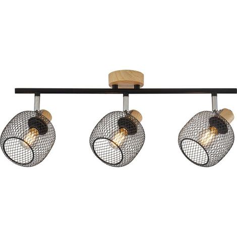Plafonnier décoratif 3xE14 23W IP20 – Noir et bois (1/4)