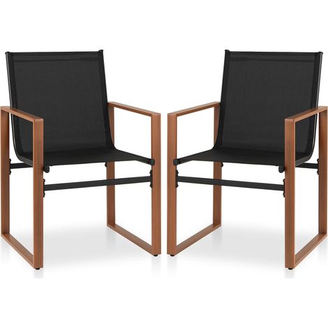 COSTWAY 2 Sillas Jardin Exterior Textilene, Sillas Terraza Exterior Asiento y Respaldo Transpirable, Estructura de Metal, Reposabrazos Anchos, 59 x 55,5 x 86 cm (Negro) (1/5)