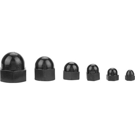 Écrou borgne, 70 pièces noir blanc (en option) capuchon de tête de dôme en nylon M3 M4 M5 M6 M8 M10 écrous hexagonaux Kit d'écrou borgne, avec boîte en plastique(noir) (1/5)