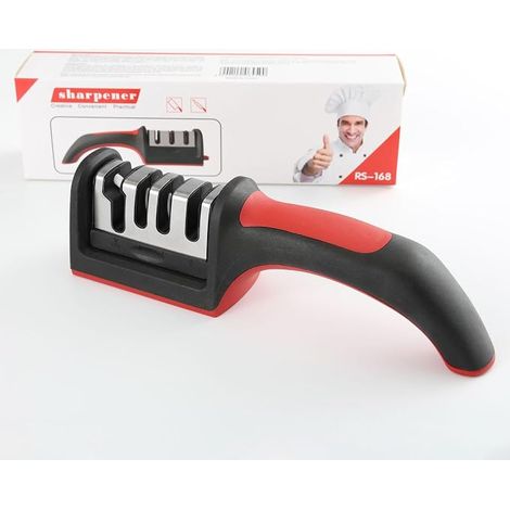 Afilador de cuchillos de cocina profesional 4 en 1 con ranuras de acero de tungsteno y cerámica, también afila tijeras. (1/5)